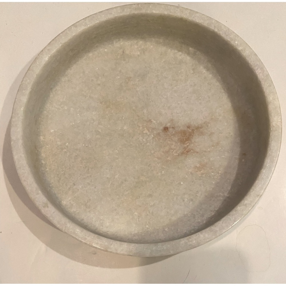 Tahari Home White Marble 8” Hand Carved Tray Dish Centerpiece Decoration